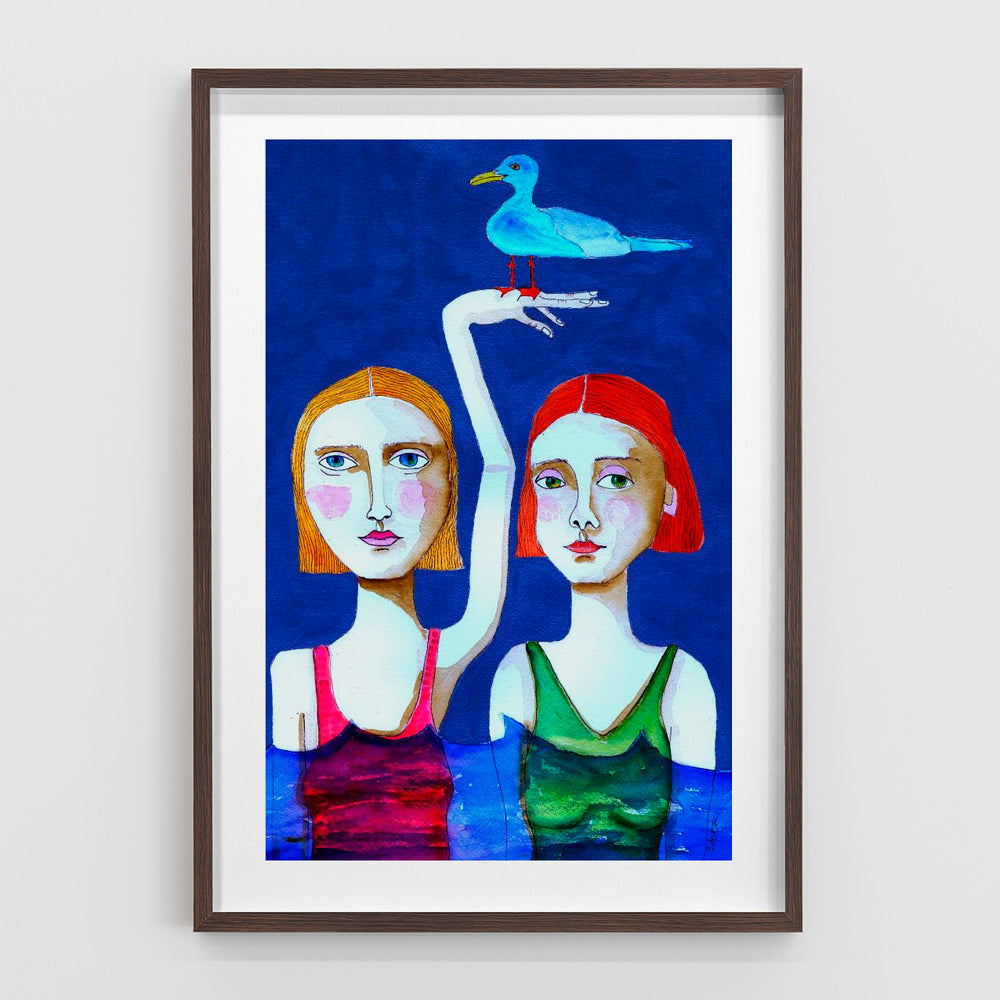 Swimming Ladies with Blue Bird