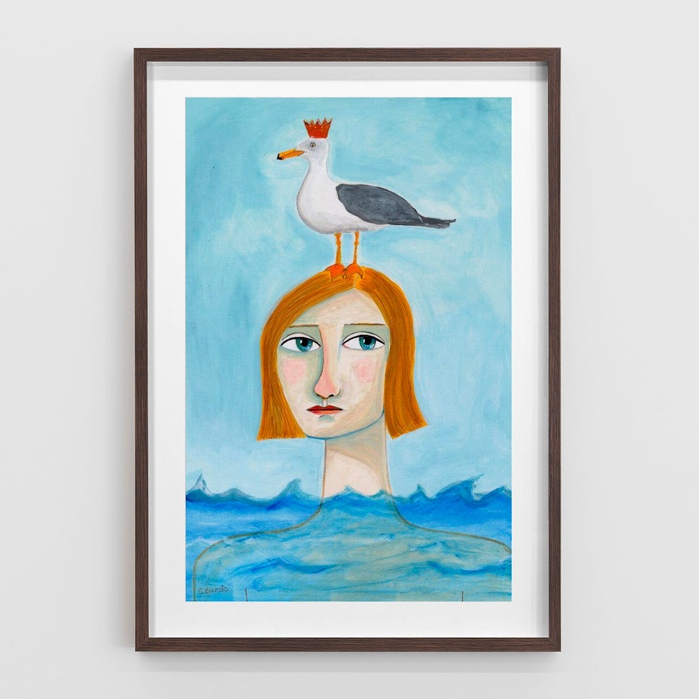 Nude Lady in Ocean with Seagull