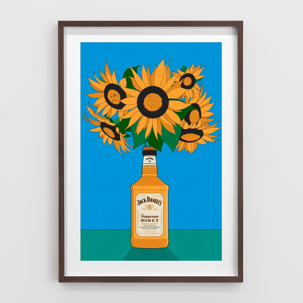 Sunflowers in Honey Whiskey Retro Illustration