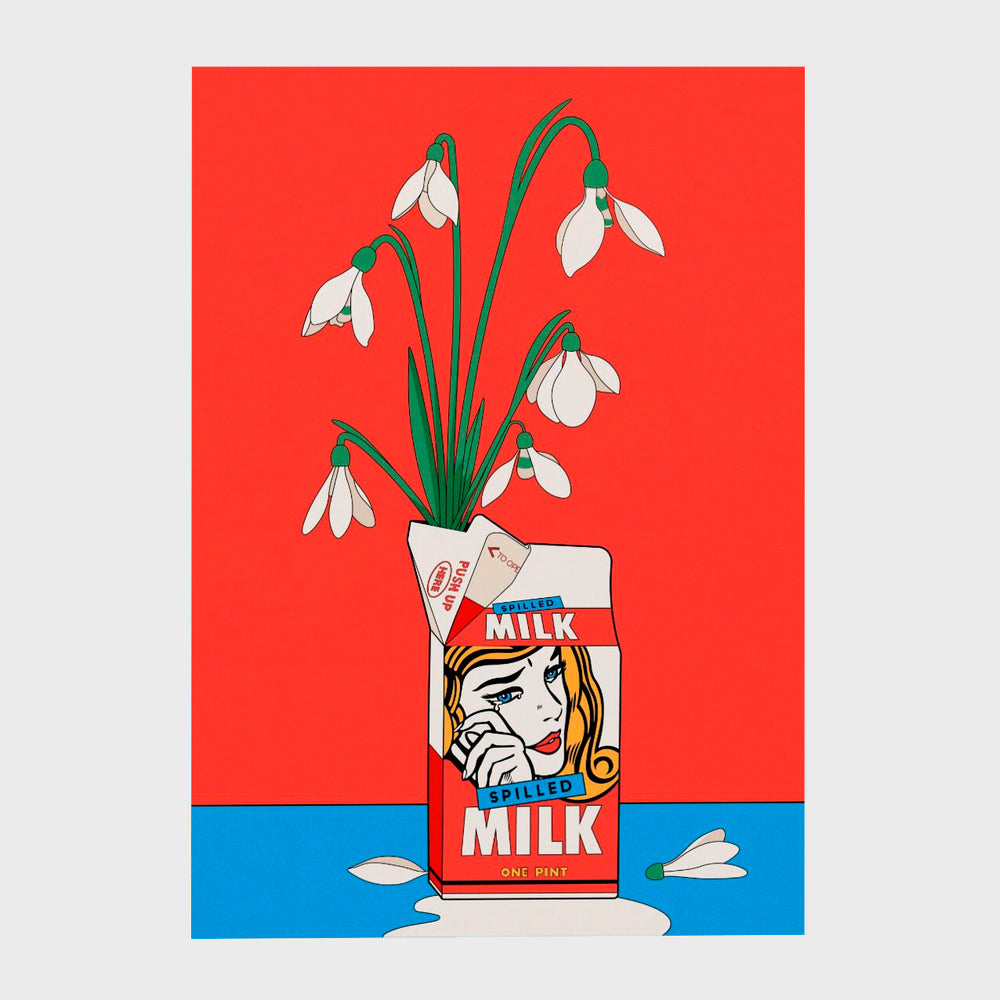 Snowdrops in Spilled Milk Carton Retro Illustration