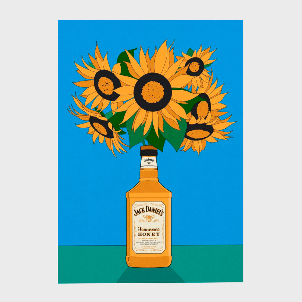 Sunflowers in Honey Whiskey Retro Illustration